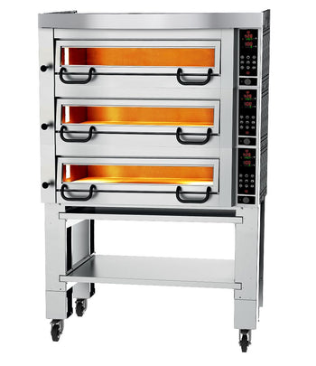 Elektryczny piec do pizzy Power - 4+4+4x 34cm - Cyfrowy - włącznie z okapem & ramą podstawy - Prime Gastro