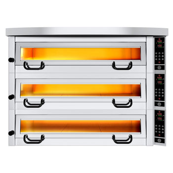 Elektryczny piec do pizzy Power - 4+4+4x 34cm - Cyfrowy - włącznie z okapem & ramą podstawy - Prime Gastro