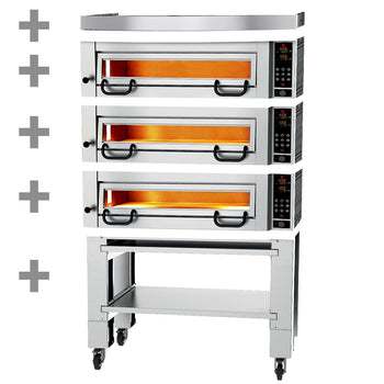 Elektryczny piec do pizzy Power - 4+4+4x 34cm - Cyfrowy - włącznie z okapem & ramą podstawy - Prime Gastro