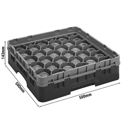 CAMBRO | CAMRACK® - kosz do mycia szklanek 1/1 z 1 przedłużką - 500x500mm - 30 przegródek - Czarny