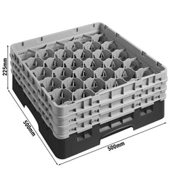 CAMBRO | CAMRACK® - kosz do mycia szklanek 1/1 z 3 przedłużkami - 500x500mm - 30 przegródek - Czarny