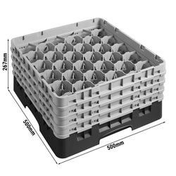 CAMBRO | CAMRACK® - kosz do mycia szklanek 1/1 z 4 przedłużkami - 500x500mm - 30 przegródek - Czarny