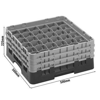CAMBRO | CAMRACK® - kosz do mycia szklanek 1/1 z 3 przedłużkami - 500x500mm - 36 przegródek - Czarny - Prime Gastro