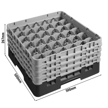CAMBRO | CAMRACK® - kosz do mycia szklanek 1/1 - 36 przegródek - z 4 przedłużkami - 500x500mm - Czarny - Prime Gastro