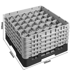 CAMBRO | CAMRACK® - kosz do mycia szklanek 1/1 - 36 przegródek - z 5 przedłużkami - 500x500mm - Czarny