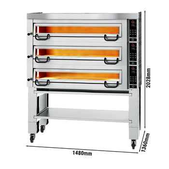 Elektryczny piec do pizzy Power - 9+9+9x 34cm - Cyfrowy - włącznie z okapem & ramą podstawy - Prime Gastro