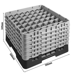 CAMBRO | CAMRACK® - kosz do mycia szklanek 1/1 - 49 przegródek - z 6 przedłużkami - 500x500mm - Czarny