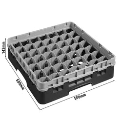 CAMBRO | CAMRACK® - kosz do mycia szklanek 1/1 - 49 przegródek - z 1 przedłużką - 500x500mm - Czarny