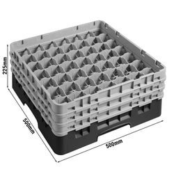 CAMBRO | CAMRACK® - kosz do mycia szklanek 1/1 - 49 przegródek - z 3 przedłużkami - 500x500mm - Czarny
