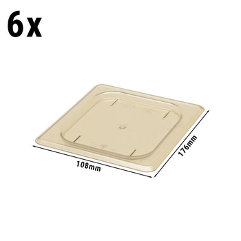 (6 szt.) CAMBRO | H-PAN™ - Żaroodporne płaskie pokrywki GN 1/6 - Bursztynowe - Prime Gastro