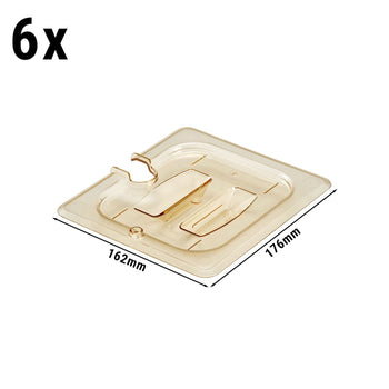 (6 szt.) CAMBRO | H-PAN™ - Żaroodporne pokrywki GN 1/6 - z wycięciem i uchwytem - bursztynowe - Prime Gastro