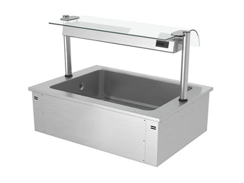 Wbudowana wanna do ekspozycji na lodzie - 1,1 m - 3x GN 1/1 - ze szklaną ochroną przed kaszlem - Prime Gastro