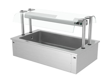 Wbudowana wanna do ekspozycji na lodzie - 1,5m - 4x GN 1/1 - ze szklaną ochroną przed kaszlem - Prime Gastro