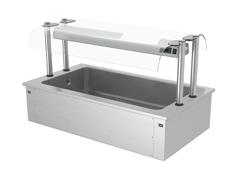 Wbudowana wanna do ekspozycji na lodzie - 1,5m - 4x GN 1/1 - ze szklaną ochroną przed kaszlem