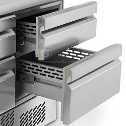 Stół chłodniczy PREMIUM PLUS - 1460x700 mm - z 2 drzwiami & 2 szufladami & z panelem tylnym