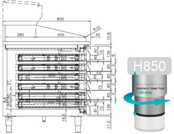 Stół chłodniczy do pizzy PREMIUM PLUS - 2305x800mm - z 2 drzwiami & 6 szufladami - włącznie z witryną chłodniczą nadstawną - 10x GN 1/3 - Prime Gastro