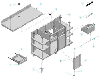 Szafka robocza – na ekspres do kawy – 1500 x 600 mm – z wybijakiem, 2 szufladami, 2 drzwiami i podwyższeniem - Prime Gastro