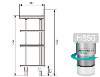 Stół roboczy barowy - stal nierdzewna - 1468 x 300 mm - z 4 półkami - Prime Gastro