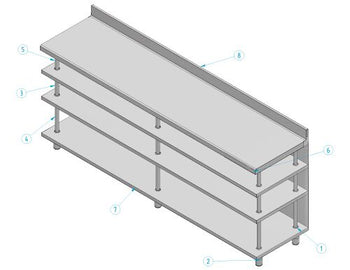Stół roboczy barowy - stal nierdzewna - 2452 x 600 mm - z 4 półkami - Prime Gastro