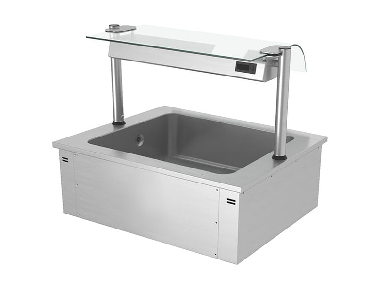 Wbudowana wanna do ekspozycji na lodzie - 0,8m - 2x GN 1/1 - ze szklaną ochroną przed kaszlem