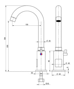 Premium kran mieszający z jednym otworem - z czujnikiem podczerwieni & wysoką, obrotową wylewką - 130 mm