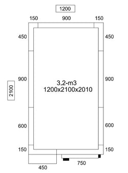 Komora mroźnicza - 1200x2100mm - 3,2m³ - włącznie z kurtyną lamelową