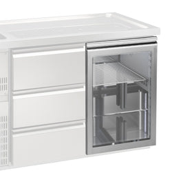 Szklane drzwi do barowych stołów chłodniczych - zawias po prawej stronie