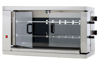 Elektryczny grill do kurczaka - ceramika szklana - 9,6 kW - z 2 szpikulcami dla maksymalnie 12 kurczaków - Prime Gastro