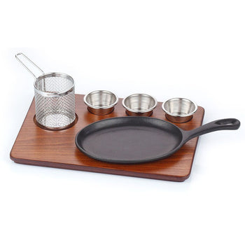 (6 sztuk) Zestaw do serwowania Fajita - patelnia żeliwna z uchwytem - Prime Gastro