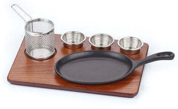 Zestaw do serwowania fajity - 6 częściowy - żeliwna patelnia z uchwytem - Prime Gastro