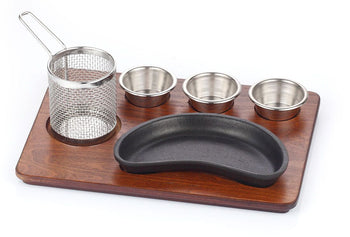 (6 sztuk) Zestaw do serwowania Fajita - żeliwna patelnia w kształcie nerki - Prime Gastro