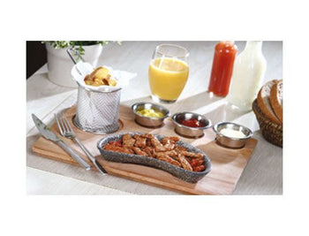 Zestaw do serwowania fajity - 6 częściowy - patelnia żeliwna w kształcie nerki - Prime Gastro