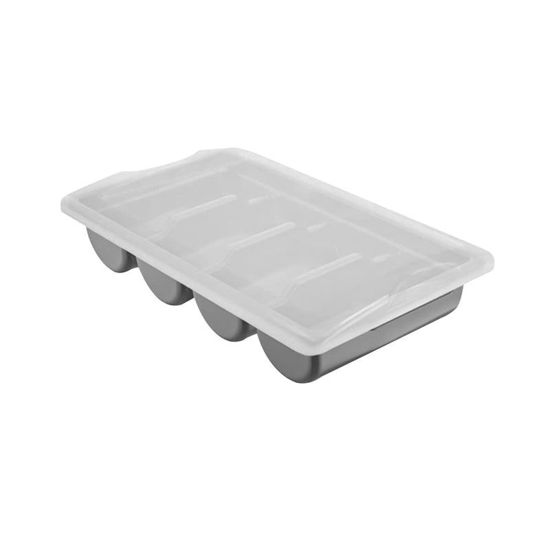 Pojemnik na sztućce z 4 przegrodami włącznie z pokrywą – szary