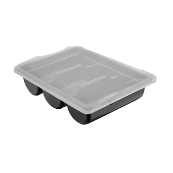 Pojemnik na sztućce z 3 przegrodami włącznie z pokrywą – czarny - Prime Gastro