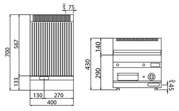 Elektryczna płyta grillowa - 4,5 kW - Ryflowana - włącznie z podstawą z drzwiczkami - Prime Gastro