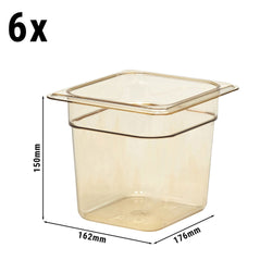 (6 szt.) CAMBRO | H - PAN™ - Żaroodporne pojemniki GN 1/6 - Bursztynowe - Głębokość 150 mm