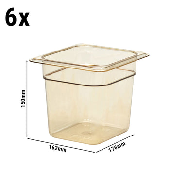 (6 szt.) CAMBRO | H-PAN™ - Żaroodporne pojemniki GN 1/6 - Bursztynowe - Głębokość 150 mm - Prime Gastro