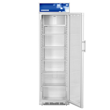 LIEBHERR | Chłodziarka do napojów COMFORT - 385 litrów - z 1 szklanymi drzwiami, wyświetlaczem reklamowym & taśmą LED - biała - Prime Gastro