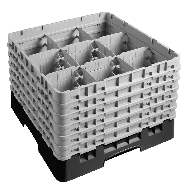 CAMBRO | CAMRACK® - kosz do mycia szklanek 1/1 - 9 przegródek - z 6 przedłużkami - 500x500mm - Czarny