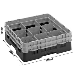 CAMBRO | CAMRACK® - kosz do mycia szklanek 1/1 - 9 przegródek - z 2 przedłużkami - 500x500mm - Czarny
