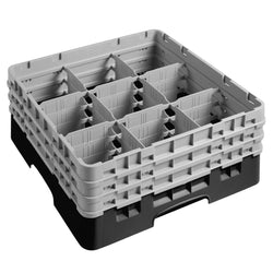 CAMBRO | CAMRACK® - kosz do mycia szklanek 1/1 - 9 przegródek - z 3 przedłużkami - 500x500mm - Czarny