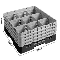 CAMBRO | CAMRACK® - kosz do mycia szklanek 1/1 - 9 przegródek - z 4 przedłużkami - 500x500mm - Czarny