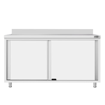 Szafka robocza ze stali nierdzewnej ECO - 1600x700 mm - z przesuwanymi drzwiami i panelem tylnym - Prime Gastro