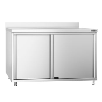 Szafka robocza ze stali nierdzewnej PREMIUM - 1200x800 mm - z przesuwanymi drzwiami i panelem tylnym - Prime Gastro