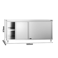 Szafka gastronomiczna robocza ze stali nierdzewnej PREMIUM - 1800x600 mm - z drzwiami przesuwnymi bez panelu tylnego