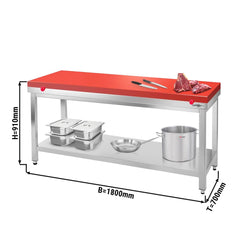 Stół gastronomiczny roboczy ze stali nierdzewnej PREMIUM - 1800x700 mm - z półką dolną bez panelu tylnego, włącznie z deską do krojenia