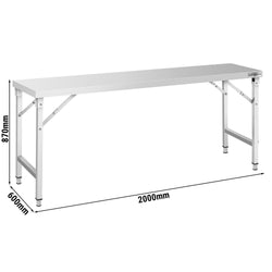 Stół roboczy ze stali nierdzewnej - składany - 2000x600mm