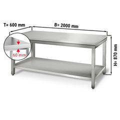 Stół gastronomiczny roboczy ze stali nierdzewnej ECO - 2000x600 mm - z półką dolną bez panelu tylnego