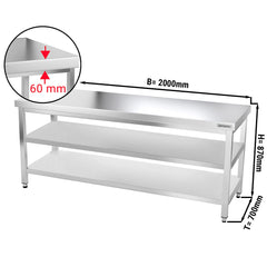 Stół gastronomiczny roboczy ze stali nierdzewnej PREMIUM  - 2000x700 mm - z półką dolną i półką pośrednią