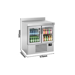 PREMIUM PLUS Refrigerated Table - 978x700 mm - with 2 glass doors & rear panel